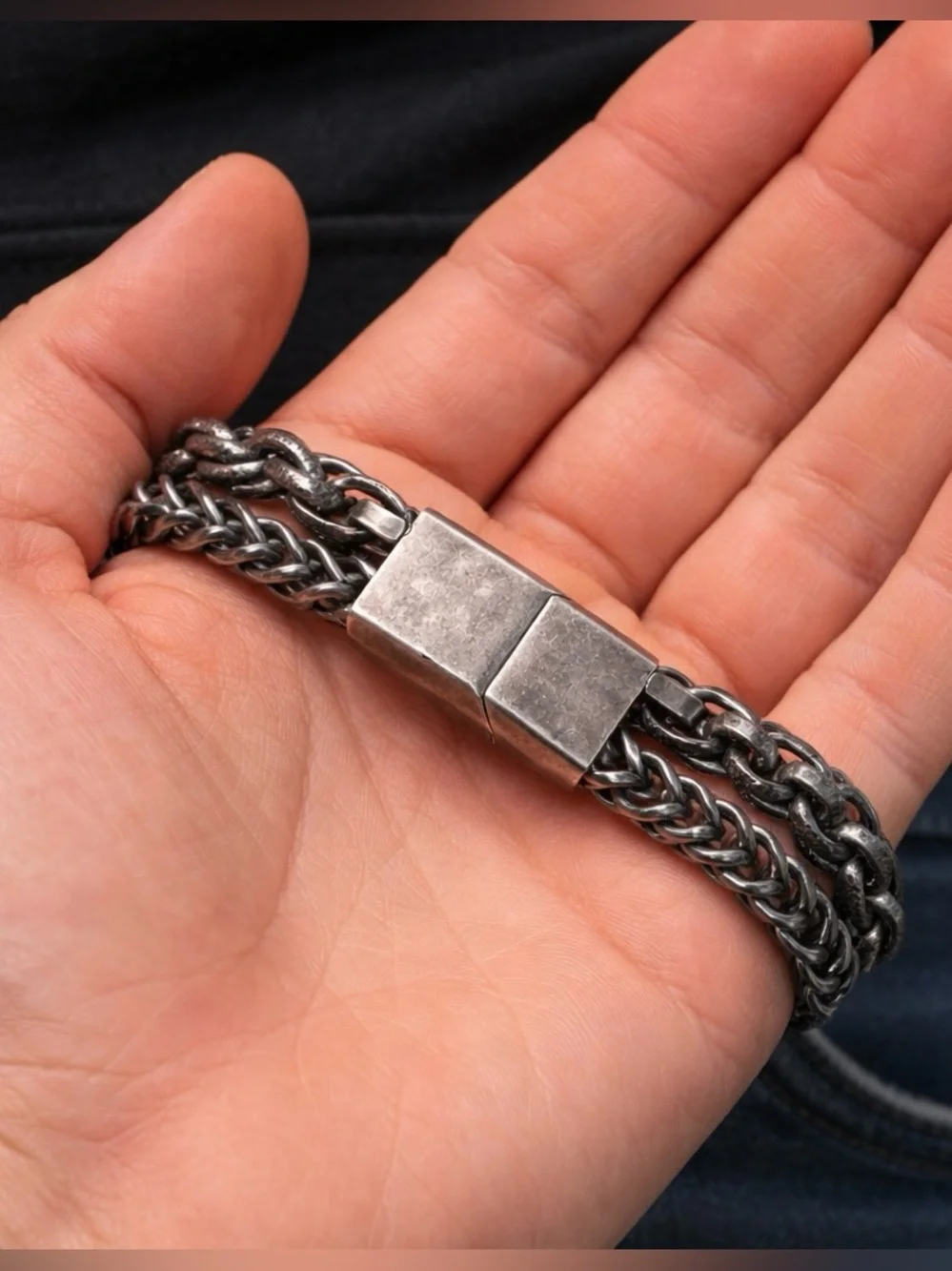 Stainless steel double chain men’s bracelet